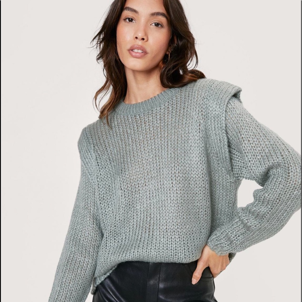Nasty Gal sage green shoulder sweater